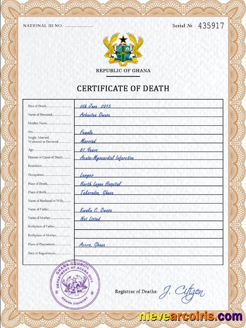 Ghana vital record death certificate